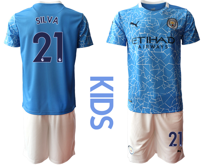 Youth 2020-2021 club Manchester City home blue #21 Soccer Jerseys